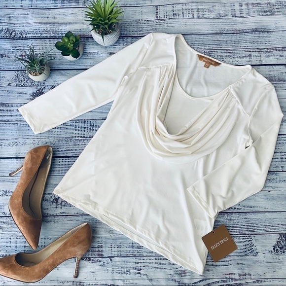 Ellen Tracy 3/4 Sleeve Drape Neck Top Blouse - Picture 1 of 4